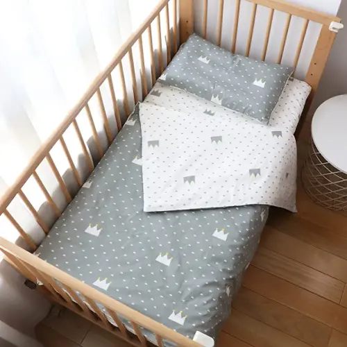 Emenpy 100% Cotton Crib Bedding Set for Baby Boys Girls,3 Pcs Baby Bed Linen Include Duvet Cover,Fitted Sheet,Pillowcase,Nursery Decoration,No Filler(Grey)