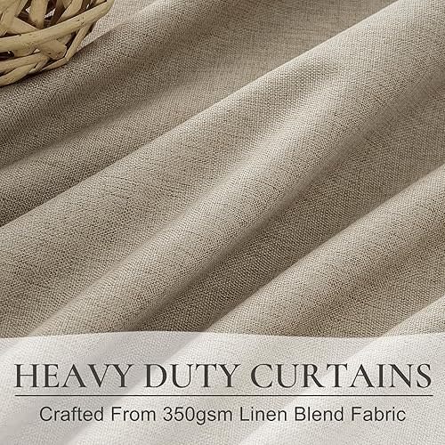 100% Blackout Curtains 84 Inch Length 2 Panels Set Farmhouse Style for Bedroom Windows/Living Room Thermal Insulated Neutral Boho Drapes Linen Blend Dark GreyBeige 7ft Long Hook Belt Pleated/Back Tab