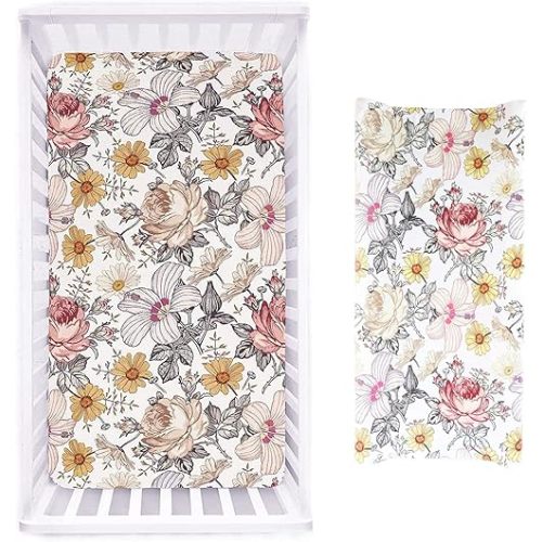 Floral Crib Sheet and Changing Pad Covers
