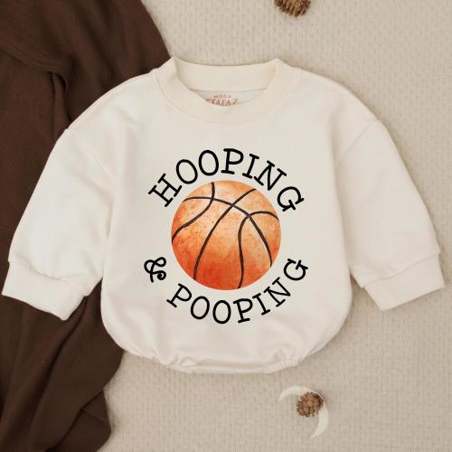 Funny Basketball Bubble Romper, Hooping and Pooping Baby Bodysuit, Cotton Baby Shower Gift for Sports Fan, Baby Clothes,Baby Announcement