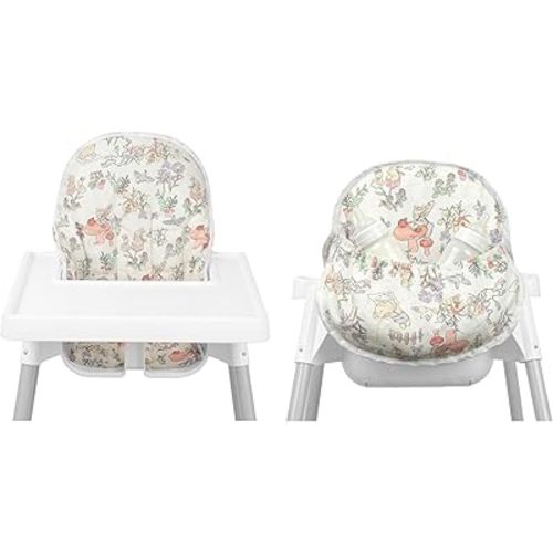 For IKEA High Chair Cushion, For Antilop Cushion, With High Chair Handy Pocket Pouch, For IKEA Antilop Highchair, Cotton Soft, Baby Sitting More Comfortable (Green Bear Forest Animal Pattern)