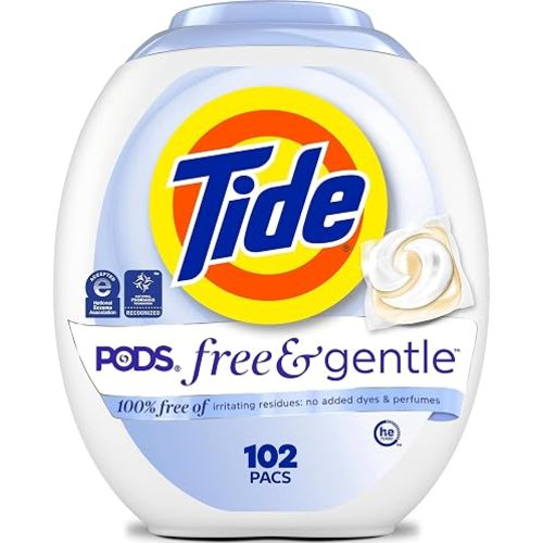 Tide PODS Free & Gentle Laundry Detergent Soap Pacs, 102 Count, Tide PODS Laundry Detergent, Laundry Detergent Pacs, Laundry PODS Detergent