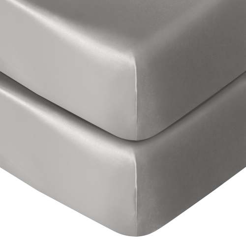 Flxxie Silk Satin Fitted Crib Sheet, Super Soft and Silky Crib Sheet for Standard Crib and Toddler Mattresses, Boys, Girls, Unisex, Grey, 28x52 Inches, 2 Pack