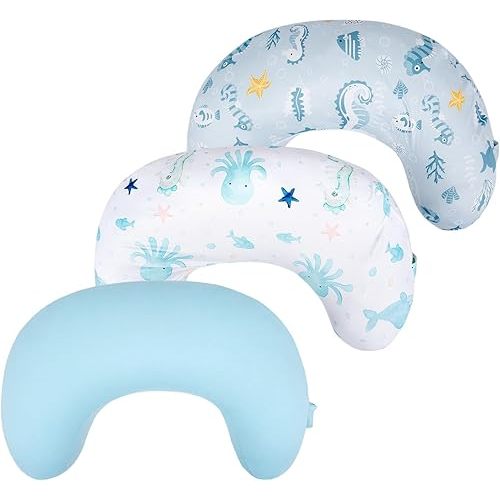 3-Pack Nursing Pillow Cover Compatible with New Boppy Nursing Pillow - Soft Stretchy Microfiber Feeding Pillow Cover, Washable Slipcover for Breastfeeding & Bottle Feeding (Cover Only)