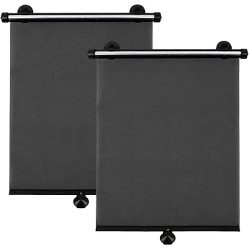 2‑Pack Manual Roll‑Up Retractable Car Side Window Sun Shade, Roller Sunshade with Suction Cups, UV & Glare Reduction for Baby Kids Pets, 15.7"x17.7" Fits Most Cars SUVs