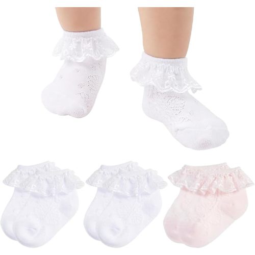 Baby girls Socks Ruffle Eyelet Lace Socks Infant Frilly White Dress Socks For Newborn
