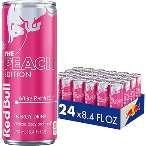 Red Bull Peach Edition Energy Drink, White Peach, 8.4 fl.oz., 24 cans, with 80mg Caffeine, Taurine & B Vitamins