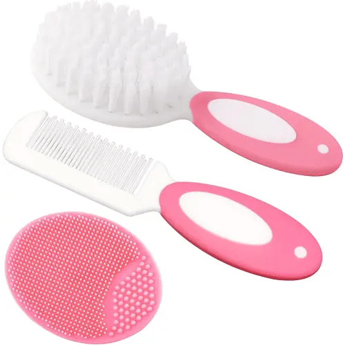 Baby Hair Brush, Cradle Cap Brush, Baby Hair Comb, Baby Hair Brush and Comb Set for Newborns & Toddlers, Baby Brush Soft Bristles, Ideal for Cradle Cap, Perfect Baby Registry Gift (Pink)