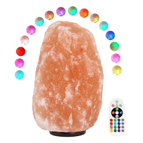 pursalt Himalayan Salt Lamp with Remote 9-11 Inches (11-15 Lbs), 16 Colors | 4 Light Modes, USB Powered, Dimmable Brightness, Large Natural Crystal Rock Lamp, Hand-Carved, Home Decor, Calming Glow, Gift