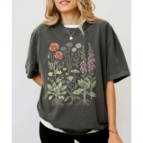Vintage Wildflower Botanical Graphic Nursing T-Shirt