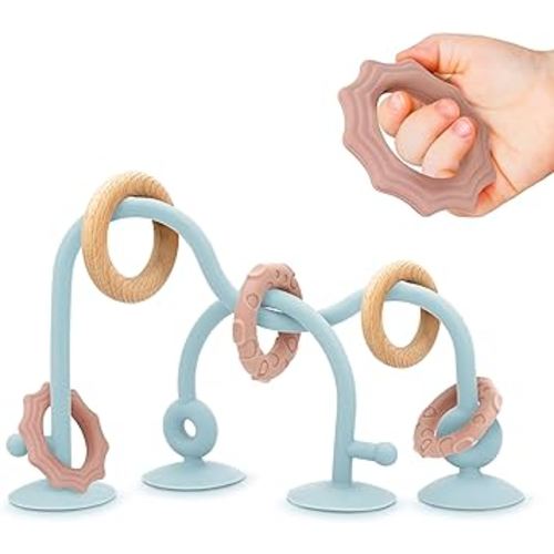 Baby Suction High Chair Toys - Enhanced 24hr Hold Suction Cup Sensory Bath Toys for Babies 6-12 Months, Toddlers, Infant, Interactive Silicone Montessori Teether Toy