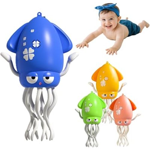 Interactive Dancing Squid Toy - Smart Obstacle-Dodging, USB Rechargeable LED Lights & Music, Sensory Tummy Time Toy for Toddlers (Blue)