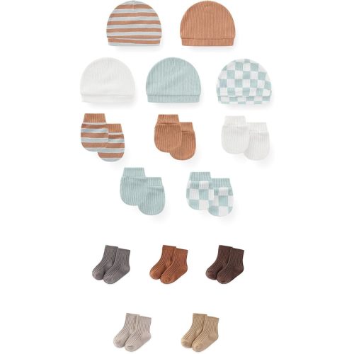 15 Pack Unisex New Born Boy Girls No Scratch Mittens Sets Cotton Soft Baby Gloves Hats socks Accessory 0-6 Months