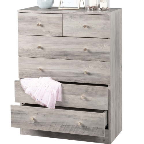 UBesGoo 6 Drawer Wood Dresser for Bedroom, Chest of Drawers, Storage Organization Unit for Clothing, Gray