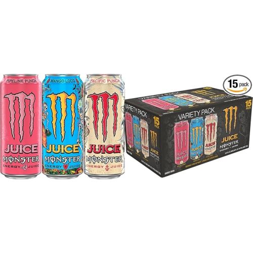 Monster Energy Juice Monster Variety Pack, PPMLPP, Energy Drink, 16 Ounce | Energy + Juice, Pack of 15