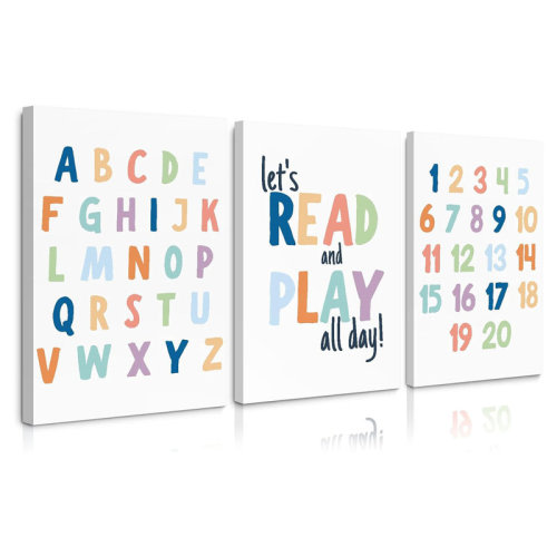 Latitude Run® Kids Playroom Wall Art Decor Alphabet Poster Play Room Canvas Wall Decor ABC Nursery Wall Art 123 Toddler Poster Let's Read For Room 12X16 Inch Framed Set Of 3 | Wayfair