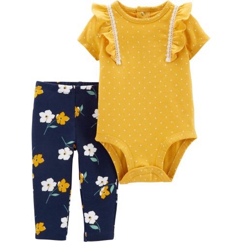 2-Piece Polka Dot Bodysuit Pant Set - 9M - Gold/Navy