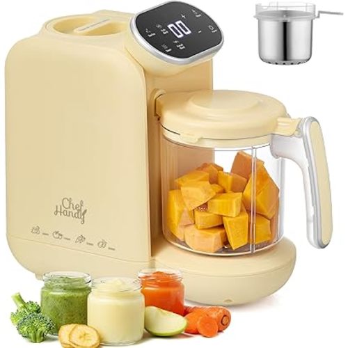 Baby Food Maker | Baby Food Processor with Steaming Basket | Baby Steamer, Blender, and Puree Maker | Milk Warmer Machine | Auto Cooking & Grinding | Touch Screen Control (Yellow)