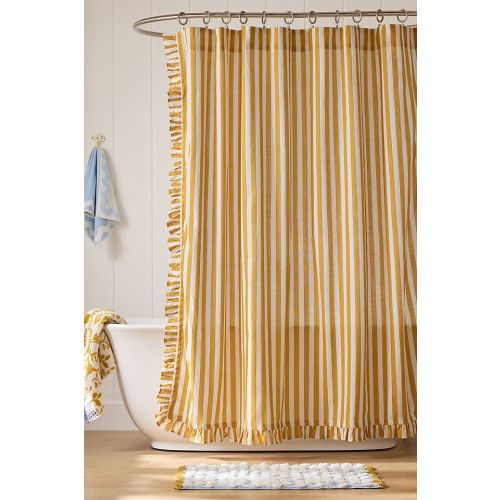 Maeve Organic Cotton Ruffled Stripe Shower Curtain