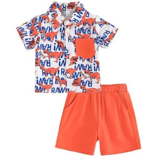 SUREPOCH Baby Boy Clothes Toddler Summer Outfits Short-sleeved Shirt Elastic Pants Two-piece Set Cute Baby Boy Outfits