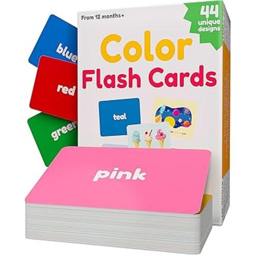 Color Flashcards for Toddlers - 44 Flash Cards to Help Learn Colors & Words - Thick Learning Cards - Includes Simple & Advanced Colors