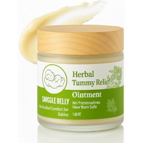 Baby Gas Relief Balm by SnuggleBelly - Herbal Tummy Rub for Colic Relief, NewBorn Gas Comfort with Hing, Ghee, Coconut Oil - Preservative Free, 1.7 oz