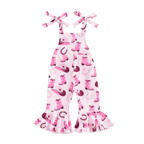 Toddler Cowgirl Outfit Baby Girl Romper Bell Bottom Flare Jumpsuit | Western Baby Girl Clothes, Toddler Bell Bottoms Romper, Tie Strap Flare Jumpsuit, Toddler Rodeo Outfit Farm Clothes