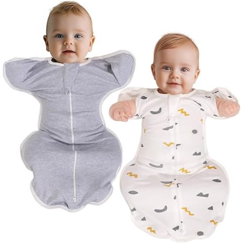 Swaddle Sleep Sack 6-9 Month, 100% Cotton Arms Baby, Transition for Newbron Boys & Girls