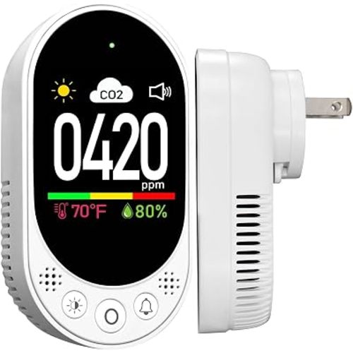 Plug in CO2 Detector Wall, 3-in-1 Air Quality Monitor CO2 Alarm, Digital Display CO2 Monitor, Household Temp Humidity Meter, Real-Time CO2 Level Sensor Alert for Home Office School Garage