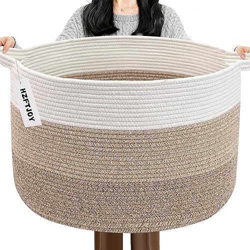 90L Extra Large Blanket Basket,Woven Rope Laundry Basket Hamper with Handles, Decorative Nursery Basket Storage Bin for Toys, Clothes Organizer, Living Room, Bedroom, Bathroom, Brown