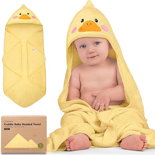 KeaBabies Hooded Baby Towel for Newborn - Viscose Derived from Bamboo Large Baby Bath Towels with Hood for Boys, Girls, Toddler, Extra Absorbent & Soft Newborn Bath Essentials (Duck, Regular)
