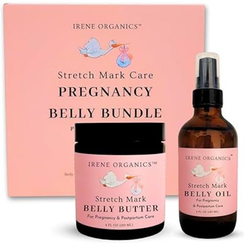 Belly Bundle by Irene Organics - Organic Belly Butter and Oil for Pregnancy Stretch Mark Prevention and Treatment - Award Winning Skincare For Pregnancy and Postpartum - Mother's Day Gift Set (Small)