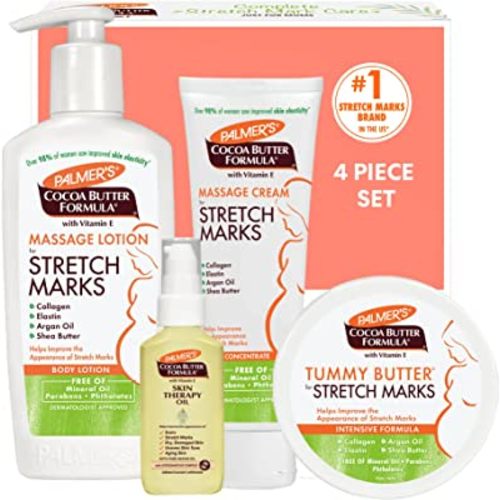 Palmer's Cocoa Butter Formula Pregnancy Skin Care Kit for Stretch Marks and Scars, Dermatologist Approved, Gift for Mom to Be, 4 Piece Full Size Set