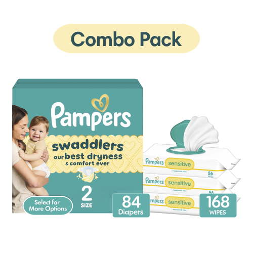 Pampers Swaddlers Diapers Size 2, 84 Count & Sensitive Wipes, 168 Count Bundle (Select for More Options)