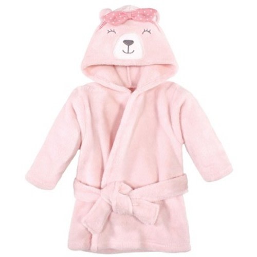 Hudson Baby Infant Girl Plush Animal Face Bathrobes, Bear Girl, 0-9 Months