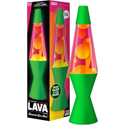 Lava The Original Lamp - 14.5" Neon Green - Classic Liquid Motion Lamp - Orange and Pink Liquid - Item #2096 (Amazon Exclusive)