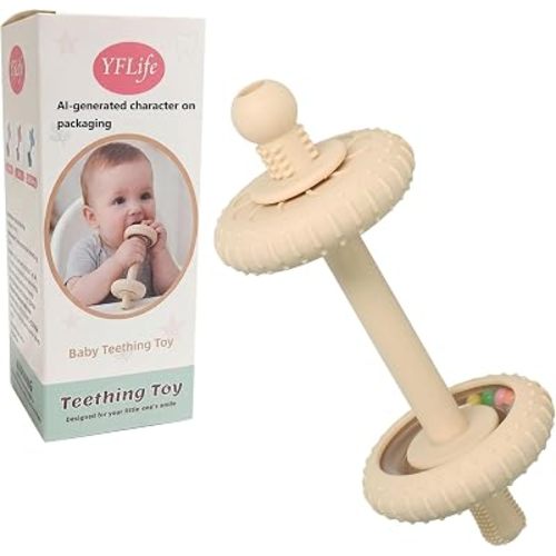 Baby Teething Toys Baby Rattle Teething Straw 3-in-1 Barbell-Shaped