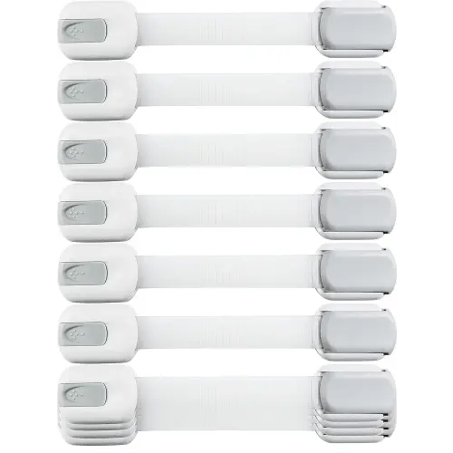 Child Safety Strap Locks (10 Pack) Baby Locks for Cabinets and Drawers, Toilet, Fridge & More. 3M Adhesive Pads. Easy Installation, No Drilling Required, White/Gray