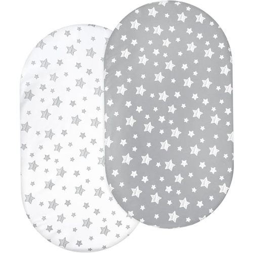 Bassinet Sheets 2 Pack, Fit for Halo Bassinet Swivel Sleeper, Universal Sheet for Rectangle, Oval, Hourglass Bassinet Mattress Flexible for Different Cradle, Grey&White