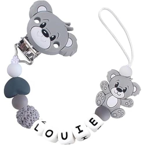 Personalized Pacifier Clip with Name,Custom Bear Pacifier Clips for Newborn Baby Boy Girls