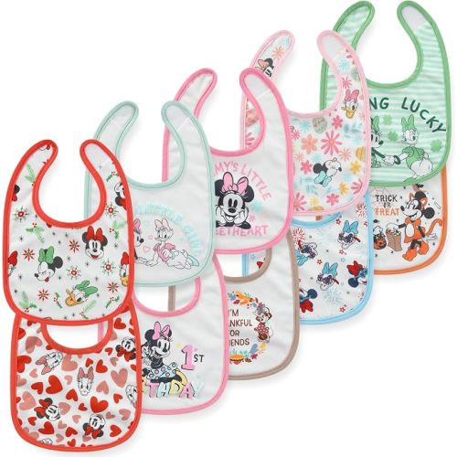 Disney Toy Story Minnie Pooh 10 Pack Milestone Baby Bibs Soft Absorbent Drool Bibs for Teething Feeding Newborn Essentials