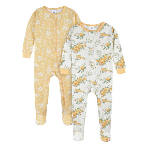 2-Pack Baby & Toddler Girls Golden Flowers Snug Fit Footed Cotton Paja – Gerber Childrenswear