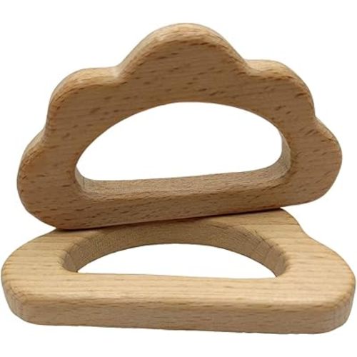 2pcs Natural Wood Cloud Shape Teether Toys DIY Teething Necklace Cute Animal Pendant Nursing Soothing Accessories (Cloud 2pcs)