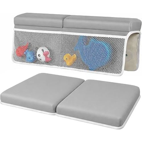 Baby Bath Kneeler and Elbow Rest Pad Set - Non-Slip Quick Dry Bath Kneeling Pad and Bath Elbow Rest Pad with Pockets for Baby Bath Essentials