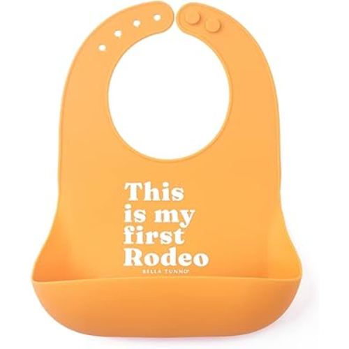 Bella Tunno Baby Bib for Eating, Waterproof Silicone Bib with Large Food Catcher, Adjustable Fit for Babies 4-12 months & Toddlers 1-3 Years, Boys & Girls, This Is My First Rodeo