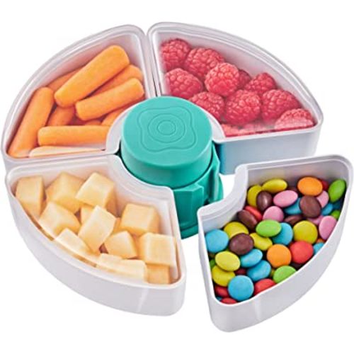 HEETA Baby Food Storage Container, Snack Box for Kids with 4 Removable Compartment and Lids, Reusable Snack Containers, Food Grade PP Material, BPA & PVC Free (Green)