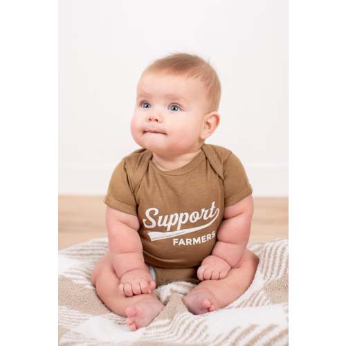 'Support Farmers' Banner Heather Brown Onesie – American Farm Company