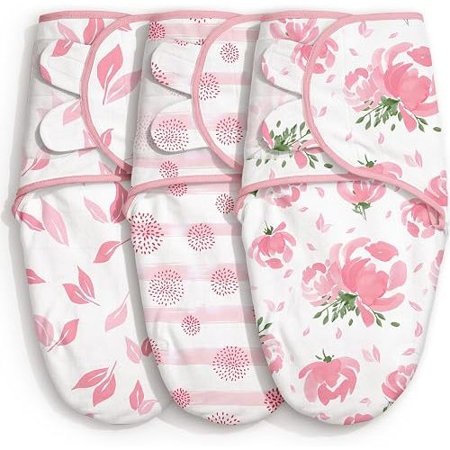 GLLQUEN BABY Swaddles for Newborns Organic Cotton, Soft Baby Girl Swaddles 0-3 Months, Womb-Like Sleep Sack Wrap Nursery Swaddling Blankets Pink Florals