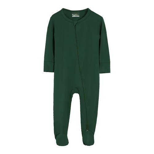 Xudanell Baby Romper 100% Organic Cotton Pajamas One Piece Long Sleeve Zipper Footie Onesie for 0~12M Baby (Dark Green, 0-3 Months)