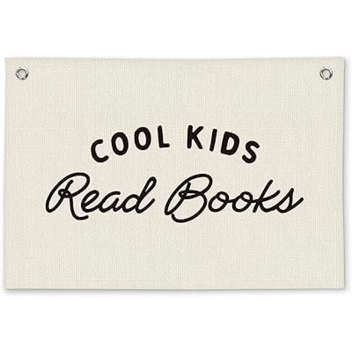 Cool Kids Read Books Reading Room Decor - Linen Banner Wall Hanging Canvas Banner Flag Decor for Kids Nursery Toddler Reading Corner Nook Classroom Library